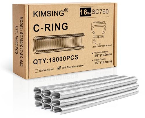 SC760 16GA 304 Edelstahl C-Ringe-Klammern 12,5x16,9mm 18000 St. für Zäune | 304 Edelstahl, 12,5mm Innen-16,9mm Außenkrone, 3-4,8mm Verschluss, für 16GA C-Ringzangen, Tierkäfige & Autositze