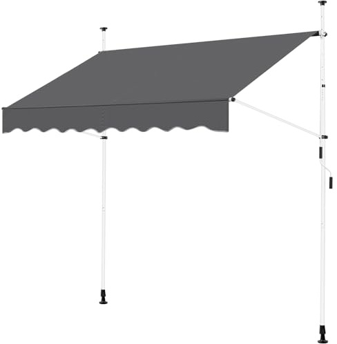 Yaheetech Store Banne Manuel 250 cm Auvent Rétractable Réglable en Hauteur et en Inclinaison avec Manivelle, sans Percement pour Balcon, Terrasse, Jardin Gris