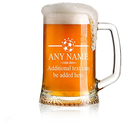 ukgiftstoreonline Personalised Engraved Pint Large Glass Beer Tankard Sports Award Football Theme 680ML