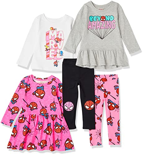 Amazon Essentials Disney | Marvel | Star Wars | Frozen | Princess Piezas para Combinar Niña, Pack de 5, Marvel Spiderman, 11-12 años