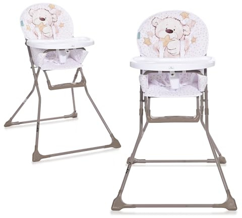 Lorelli Kinderhochstuhl klappbar, Kinderstuhl Cookie, Hochstuhl für Babys ab 6 Monate bis 15 kg, klappbarer Babyhochstuhl mit 5-Punkt-Sicherheitsgurt, beige Bär