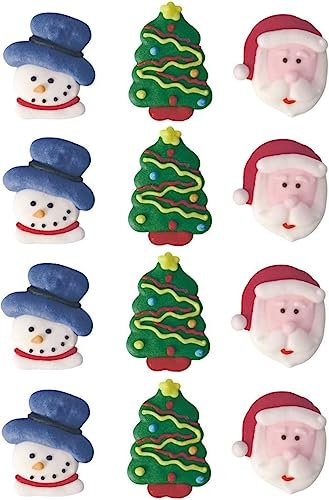 Edible Christmas Cake Cupcake Decorations Santa, Snowman, Tree x12
