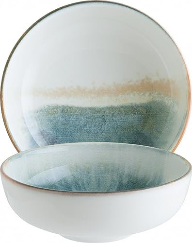 Bonna 6x Fium Hygge Schale rund 14 cm 5 cm tief 45 cl Türkis Grün Weiß Braun Aquarell Porzellan FIUHYG14KS Bowl Müslischale Suppenschale Geschirr Obstschale