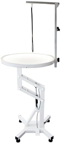 LBMED Elektrischer Pflegetisch Für Haustiere, Badestation Für Haustiere Mit LED-beleuchteter Runder Tischplatte Und Hydrauliksystem, Verstellbare Höhe Von 72–102 cm, Hält Sicher 265 Pfund
