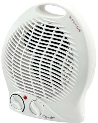 Crystals Electric Fan Heater with 2 Heat Settings (1KW or 2KW) + Overheat Protection, Energy Efficient, Portable Heater, White