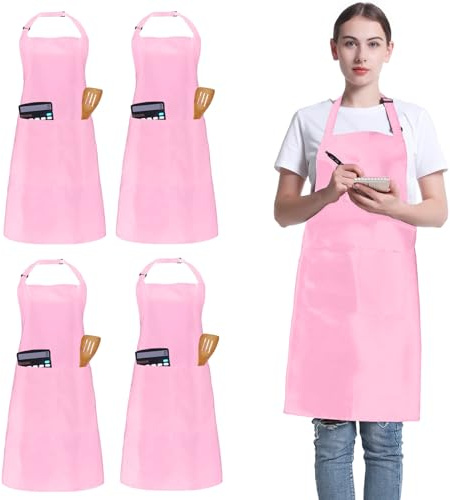 FunChaos 4 Pezzi Grembiuli Chef, Grembiule Unisex Regolabili con 2 Tasche, Grembiuli Personalizzabili per Uomo e Donna, Grembiuli Professionali per Cucina, Giardinaggio, Ristorante, Caffetteria
