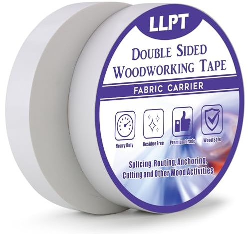 LLPT Ruban Adhésif Double Face pour Le Travail du Bois 25,4MM x 27M x 0,3MM Lot de 2 Rubans Adhésifs Double Face pour Menuisier Amovibles Sans Résidus pour Gabarit en Bois (WT1090W2)