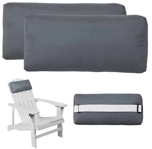 Rasugarlary Kopfstützenkissen für Terrasse, Chaiselonge, Chaiselongue-Kissen für den Außenbereich, mit verstellbarem elastischem Streifen, Kopfstützenkissen für Liege, Bürostuhl, Dunkelgrau, 2 Stück