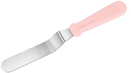 Neylokfen Spatule Coudée en Acier Inoxydable - 3 x 27 cm - Spatule Glaçage du Gâteau - Manche en Plastique - Rose