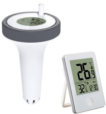 Domigard Pool Thermometer - Funk Wasserthermometer Schwimmend, IP67 Wasserdicht Poolthermometer für 100m Reichweite,Wireless Digital Poolthermometer für Aquarium, Schwimmbad, Spa, Fischpool