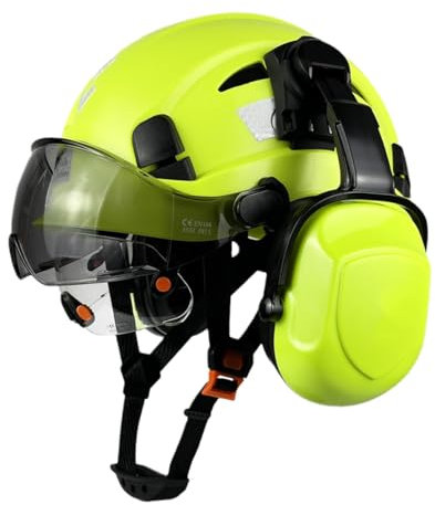 HaoYiShang Casco di sicurezza industriale con visiera, paraorecchie, paraorecchie, nero, con ventilazione, approvato dall'OSHA, elmetti rigidi, costruzione di caschi rigidi, protezione per la testa,
