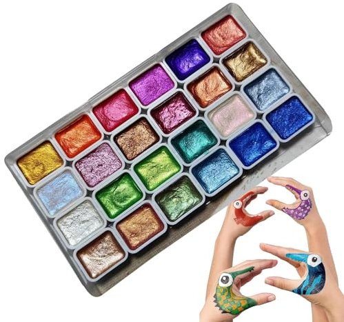 Metallic-Aquarellfarben, 24 Farben, Glitzerfarbe, Aquarell-Malset, Mineral-Mica-Pigmente, Aquarell-Set zum Malen für Anfänger, Künstler, Studenten