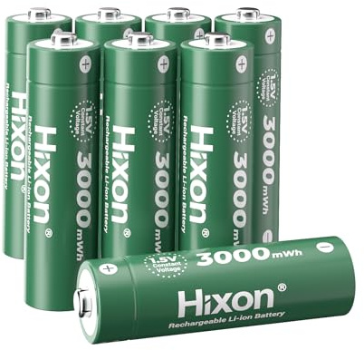 Hixon 8 Stücke Lithium AA Akku, Langlebiger Wiederaufladbarer 1,5V AA Batterien 3000mWh (1,5V 2000 mAh), Ladezyklen Bis zu 1600+