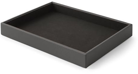 Eglooh - Atena - Deko Tablett Rechteckig Echtes Leder Anthrazit Grau - Tray, Dekotablett, Serviertablett Ideal für Konferenzräume - cm 32 x 24,2 x H.4 - Made in Italy