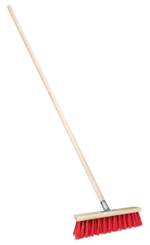 Scopa da strada con manico in legno per esterni, scopa da giardino Scopa industriale robusta con spazzole stabili per cortile, giardino e sentieri (30 cm con manico in legno da 130 cm Ø 28)