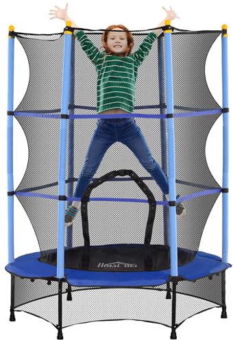HOMCOM Trampolin Outdoor Ø140 cm, Kindertrampolin Gartentrampolin mit Sicherheitsnetz, Randabdeckung für Kinder 3-10 Jahre bis 50 kg belastbar Blau