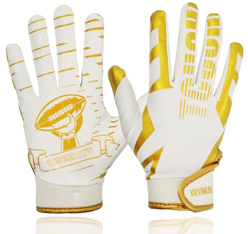 KKVIMUSE Youth Football Gloves, Sticky Kids Flag Football Receiver Gloves, Gifts for Boys Girls (White, X-Small)