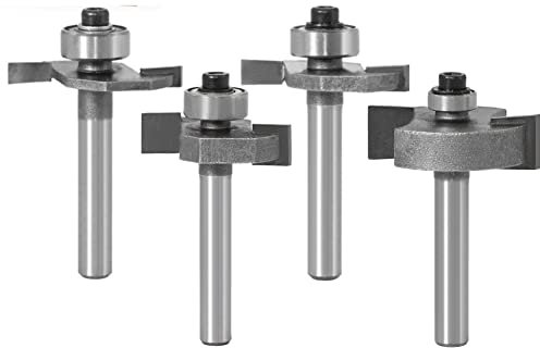 4pcs 6mm 6.35mm Shank T-Slot Milling Cutters C3 Carbide T Type Biscuit Joint Slot Cutter Wood Router Bit with Bearing(6.35MM)