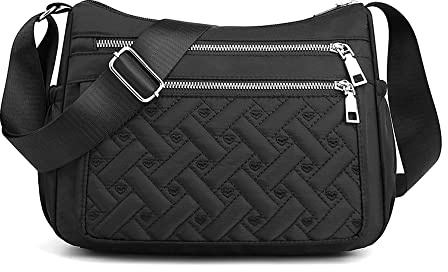 YUESITE Damen Kleine Umhängetasche mit mehreren Taschen | Gesticktes, Leichte, Wasserdichte Nylon, Crossbody Bag, Kleine Handytasche, für Alltag, Einkaufen, Reisen