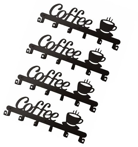 NONGYU Estante de metal multiusos para exhibición de tazas de café, estante de almacenamiento de metal resistente para colgar en la pared con estante de almacenamiento de gancho