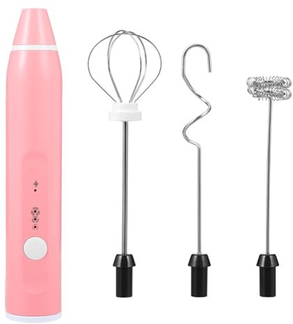 Cabilock Batidora Eléctrica Multifuncional De Mano 304 Acero Inoxidable Usb Rosa Gancho Curvado Espumador De Leche Compacto Para Cocina Portátil