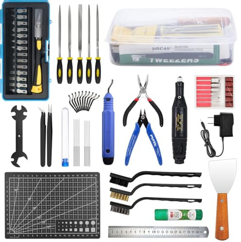 Mintion 3D Drucker Werkzeuge Kit, 3D Drucker Zubehör mit Klebestift, Reinigungsnadeln, geraden & gebogenen Pinzetten, Entgrater, elektrischem Polierer und weiterem 3D Druck Zubehör für FDM Drucker