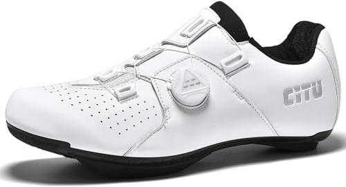 NGARY Moutntain Fahrradschuhe Herren MTB Schuhe Unisex Atmungsaktive kompatibel mit SPD 2 Schrauben mit Cleats Radsportschuhe Rennradschuh Draussen,Weiß,44 EU