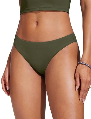 CRZ YOGA Low Waisted Bikini Bottom for Women - Cheeky Basic Bathing Swimsuit Swim Briefs Dark Olive Small