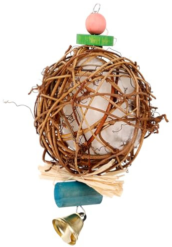 UPKOCH Papagei Kauspielzeug Aus Rattanbällen Und Holz Hängendes Vogelspielzeug Zum Beissen Kauspielzeug Für Kleine Vögel Und Sittiche Robust Und Verschleißfest Für Käfig-Decoration