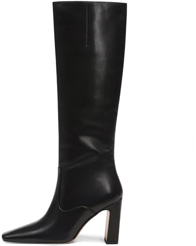 Lovee Cosee Black Leather Knee High Boots for Women 2025 Heeled Boots for Women Chunky Block Heel Square Toe Office Fall Tall Work Commute Business Meetings Urban Street Style Fashion Trendy Size 8