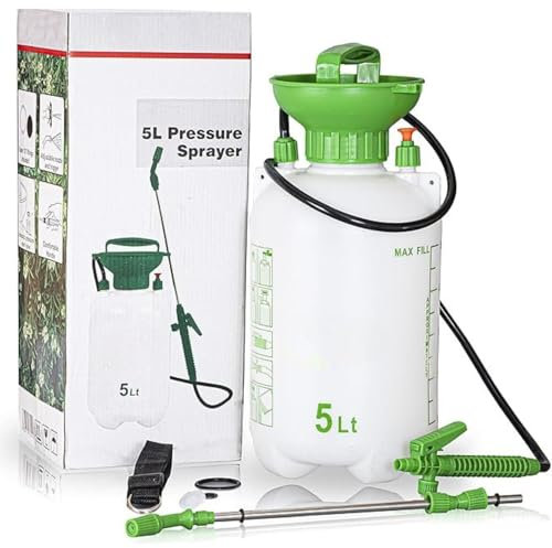 5L Pressure Sprayer Garden Pump – Handheld Plant Water Sprayer with Adjustable Nozzle & Shoulder Strap, Ideal for Pesticides, Fertilizer, Weed Killer, and Outdoor Cleaning