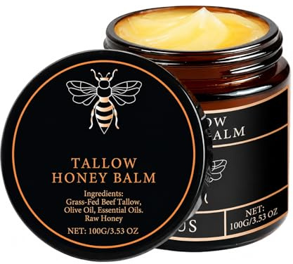 Organic Grass-Fed Beef Tallow Balm with Raw Honey - Moisturizing Cream for Soft, Smooth Skin - Tallow and Honey Balm - Handmade All-Natural Moisturizer - Deep Hydration & Nourishment