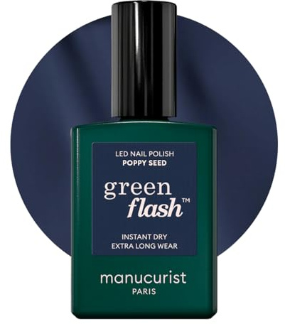 Manucurist Green Flash Smalto Blu Grigio Poppy Seed | Smalto Gel Unghie UV & LED - 12-Free, Bio-Based 84% - Manicure Professionale - 15 ml