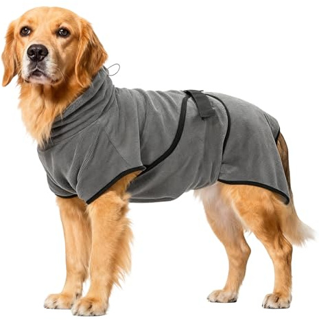 Accappatoio per cani XL per lunghezza schiena 80 cm, per cani, in microfibra, assorbente, ad asciugatura rapida, con spalline regolabili (grigio)