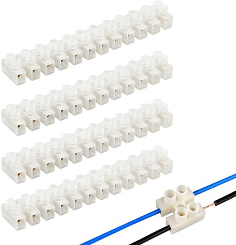 4Pack 30A Electrical Connector Blocks, Electrical Terminal Connector Strips, 30 Amp 12 Way White Terminal Block Strips, Electric Wire Chocolate Chock Blocks Connecting for Wiring Cable