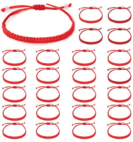 Songella Pulsera de Cuerda Rojo Pulsera Tejida Ajustable Pulsera de la Suerte Pulseras Kabbalah 24 Piezas para Mujer Hombre Regalo