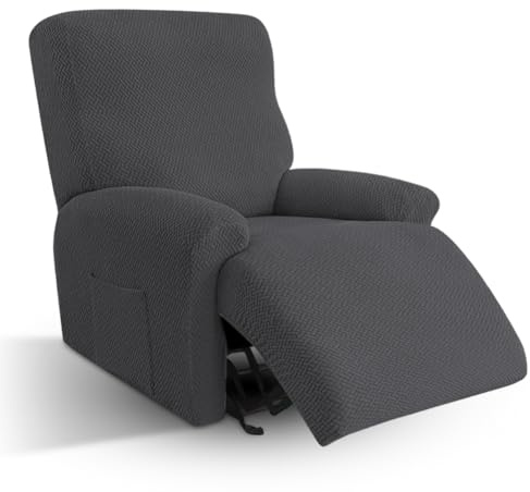 XJJAUGKLY 4-delat fåtöljöverdrag med fickor, all inclusive stretch fåtöljskydd för relaxfåtölj, tvättbart fåtöljöverdrag för TV-fåtölj, liggfåtölj (mörkgrå)
