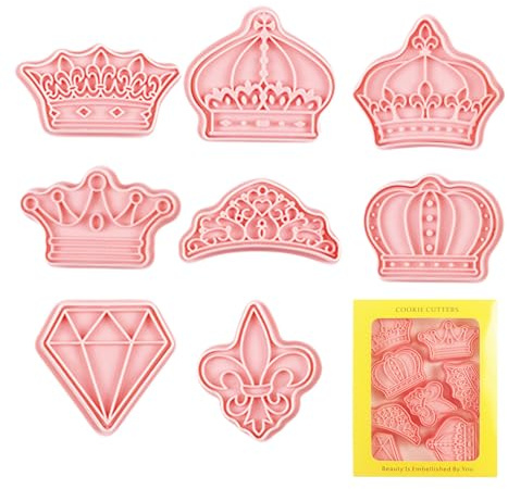 Sellos para Cortadores de Galletas - Serie Corona de | 8 Uds molde divertido de dibujos animados moldes para hornear Fondant, juego de herramientas de estampado de Tiara real para niños cumpl