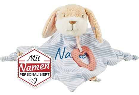 Sterntaler Baby Geschenk personalisiert, Schmusetuch Hase Hanni, mit Namen Bestickt - Schnuffeltuch Tröster ab Geburt, mit Beißring und Knoten