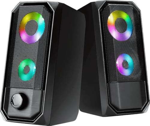 memzuoix USB-drivna PC-högtalare med 3,5 mm ljuduttag, 2 x 5 W datorhögtalare, volymkontrollvred, LED-ljus på/av-brytare, 1,2 m kabel, svart