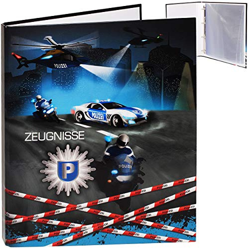 alles-meine.de GmbH Zeugnismappe/Ringbuch/Zeugnisringbuch - Zeugnisse Polizei Fahrzeug & Polizist - incl. 20 Seiten / 10 Einsteckseiten - dokumentenecht - Einlagen - A 4 - ..
