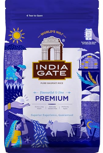 Indiagate Riz Basmati 5000 g | Riz aromatique vieilli aux grains longs et fins – Idéal pour les currys et les plats spéciaux