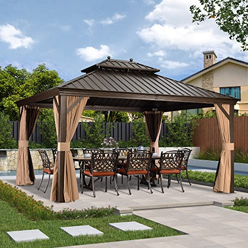 PURPLE LEAF Gartenpavillon 3.65 x 4.25 m Pavillon Wasserdicht Stabil Winterfest Alupavillon mit Stahldach Hardtop Pavillon mit Seitenteile, Bronze