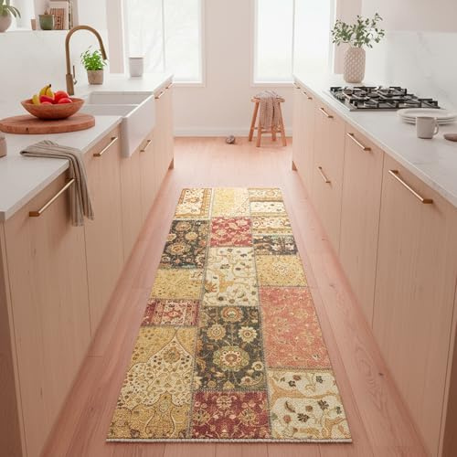 TESSO LIVING Kelim Patchwork Tapis Salon Rouge 80 X 145 cm,Tapis Chambre Moderne À Poils Courts, Ultra Doux
