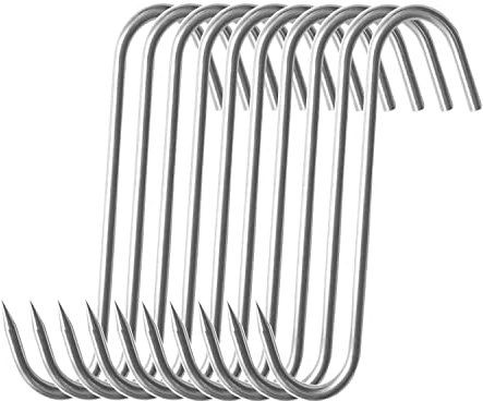 Lottogo Gancio per carne, 10 ganci a S, 18 cm, in acciaio inox, gancio per affumicatura, gancio da cucina, gancio per carne, gancio da pesca, gancio per carne ha un diametro di 4 mm