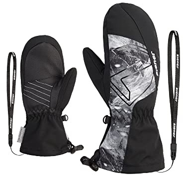 Ziener Kinder LAVALINO Ski-Fäustling/Wintersport | wasserdicht extra warm Wolle, black.grey mountain print, 3,5