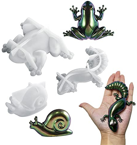 Epoxidharz Silikonform,3 Stück Tierharz-Formen Silikon,Frosch,Eidechse,Schnecke Epoxidharz Formen,Resin Gießformen,für Garten,Wand-Desktop,Schränke Dekoration,JS MOLD