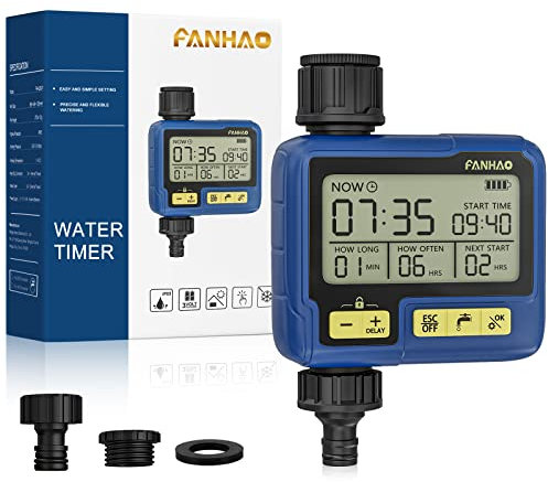 FANHAO Centralina Irrigazione Giardino Timer Irrigazione Automatico Programmatore Irrigazione/Ritardo Pioggia/Modalità di Irrigazione Manuale/Funzione di Blocco Bambini /IPX5 Impermeabile