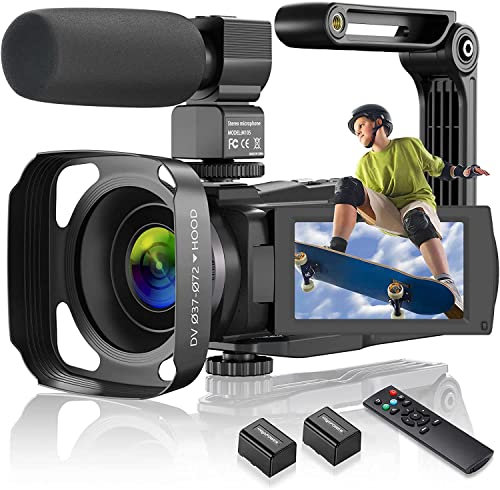 4K WiFi Videokamera 48MP Camcorder, Vlogging Kamera für YouTube 16X Digitalzoom, 3.0-inch IPS Touch Screen, IR Night Vision, with Microphone, Battery Charger and 2 Batteries, Hand Stabiliser