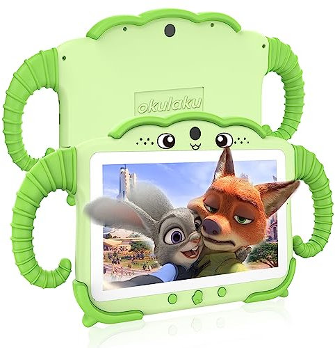 Kids Tablet für Kinder 7 Zoll Kinder Tablet ab 3+ Jahre mit Kindgerechte Hülle 2GB RAM 32GB ROM Kindertablet Android 10 GO Quad Core WiFi Bluetooth Dual Kamera Lerntablett für Junge Mädchen (Green)